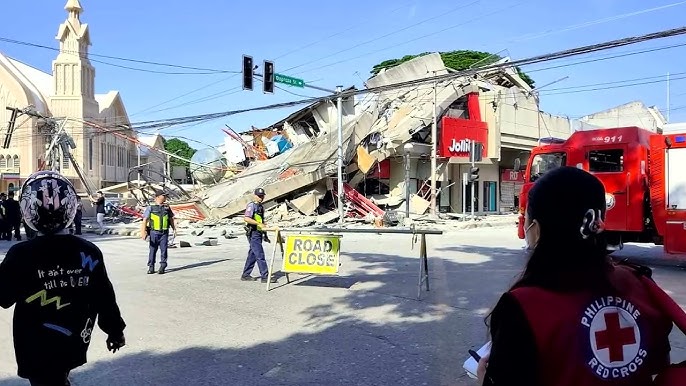 Emergency teams respond after a major earthquake strikes near Mindanao in the Philippines.