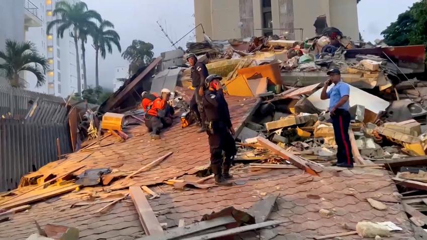 Emergency crews search collapsed buildings in Caracas after powerful earthquakes killed dozens and injured hundreds.